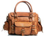 Front view of the Walker Tanned leather bag with top handles and exterior pockets