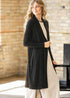 Closer front view of the black cardigan and long sleeves