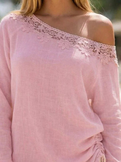 Lace Trim One-Shoulder Ruched Top - product image 3