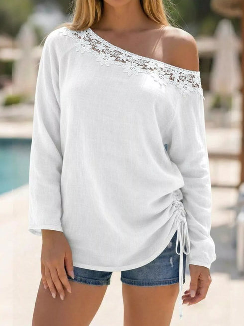 Lace Trim One-Shoulder Ruched Top - product image 4