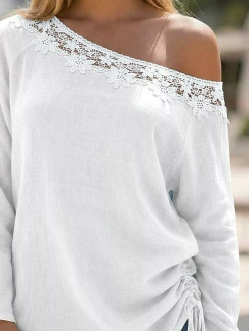 Lace Trim One-Shoulder Ruched Top - product image 5