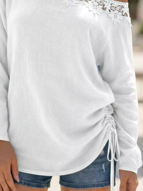 Lace Trim One-Shoulder Ruched Top - product image 6