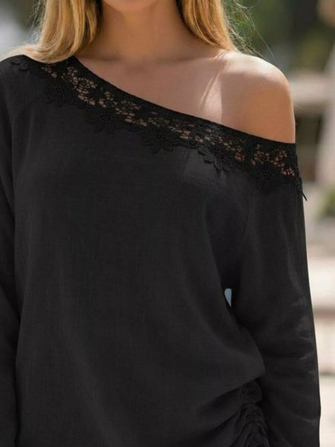 Lace Trim One-Shoulder Ruched Top - product image 8