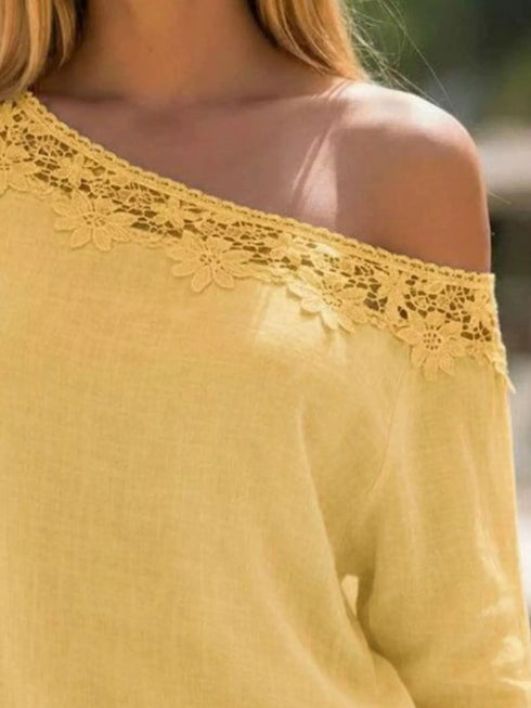 Lace Trim One-Shoulder Ruched Top - product image 14