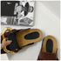 Side view of a brown STEVVEX chain mule showing the open heel and low sole