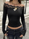 Off-Shoulder Lace Trim Long Sleeve Top - product image 1