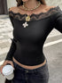 Off-Shoulder Lace Trim Long Sleeve Top - product image 4