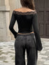 Off-Shoulder Lace Trim Long Sleeve Top - product image 5