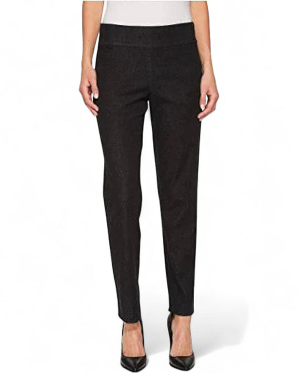 Krazy Larry P607 Black Denim ankle pants front view showing the pull-on waistband and slim legs