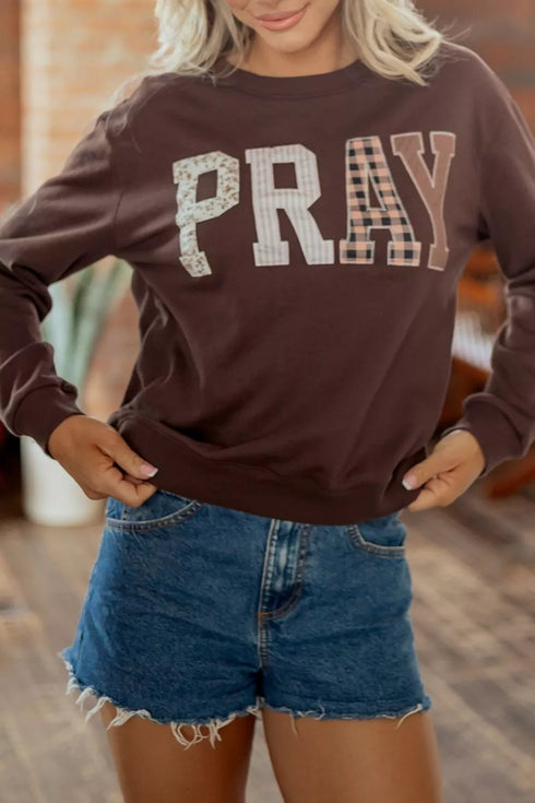 Plaid PRAY Graphic Crewneck Sweatshirt - product image 2