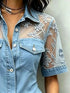 Plus Size Denim-Look Lace Short Sleeve Shirt - product image 2
