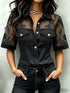 Plus Size Denim-Look Lace Short Sleeve Shirt - product image 5