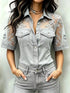 Plus Size Denim-Look Lace Short Sleeve Shirt - product image 7