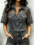 Plus Size Denim-Look Lace Short Sleeve Shirt - product image 8