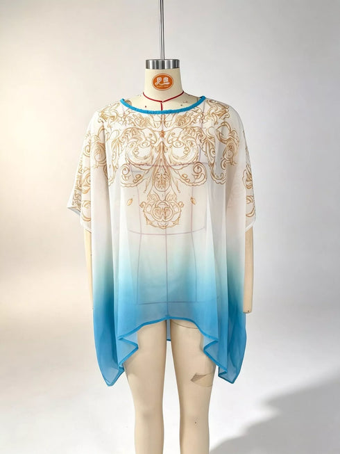 Plus Size Gradient Batwing Sleeve Flowy Blouse - product photo 3