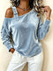 Plus Size Velvet Buckle Asymmetrical Neck Blouse - product image 1
