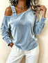 Plus Size Velvet Buckle Asymmetrical Neck Blouse - product image 1