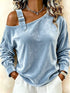 Plus Size Velvet Buckle Asymmetrical Neck Blouse - product image 2