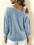 Plus Size Velvet Buckle Asymmetrical Neck Blouse - product image 3