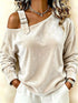 Plus Size Velvet Buckle Asymmetrical Neck Blouse - product image 4