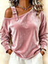 Plus Size Velvet Buckle Asymmetrical Neck Blouse - product image 6