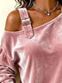 Plus Size Velvet Buckle Asymmetrical Neck Blouse - product image 7