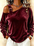Plus Size Velvet Buckle Asymmetrical Neck Blouse - product image 8