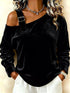 Plus Size Velvet Buckle Asymmetrical Neck Blouse - product image 10