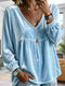 Plus Size Velvet Lace Detail V-Neck Blouse - product image 1