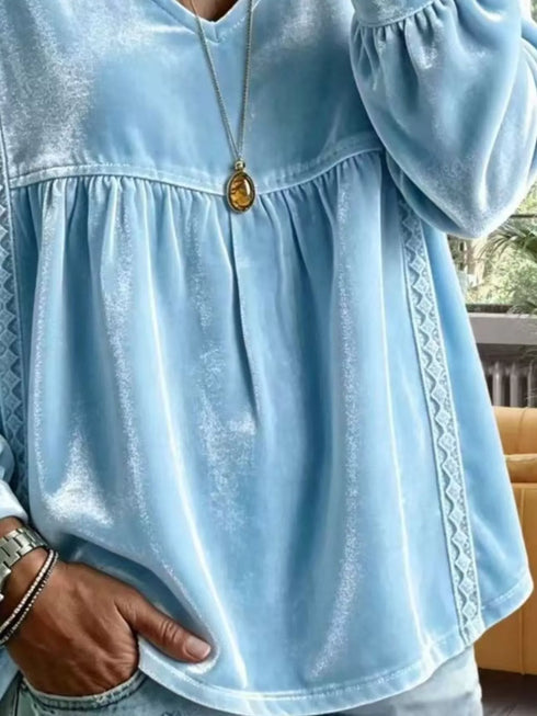Plus Size Velvet Lace Detail V-Neck Blouse - product image 2