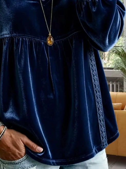 Plus Size Velvet Lace Detail V-Neck Blouse - product image 6