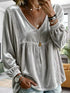 Plus Size Velvet Lace Detail V-Neck Blouse - product image 11