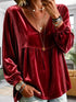 Plus Size Velvet Lace Detail V-Neck Blouse - product image 17