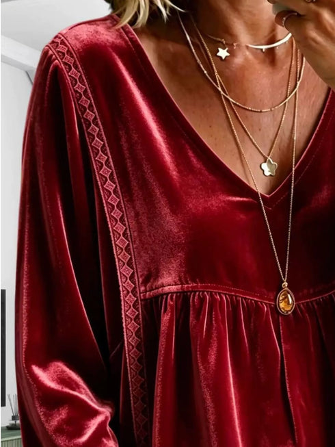 Plus Size Velvet Lace Detail V-Neck Blouse - product image 18
