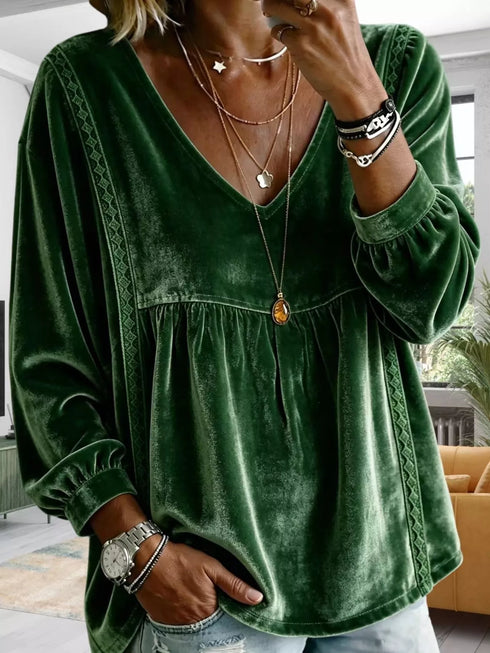 Plus Size Velvet Lace Detail V-Neck Blouse - product image 19