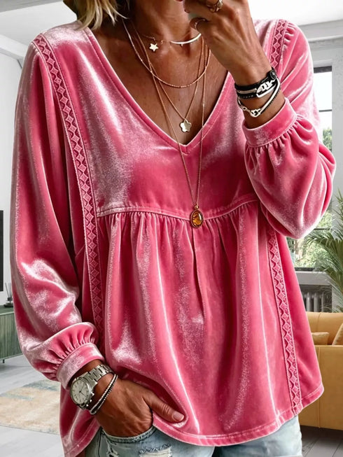 Plus Size Velvet Lace Detail V-Neck Blouse - product image 21