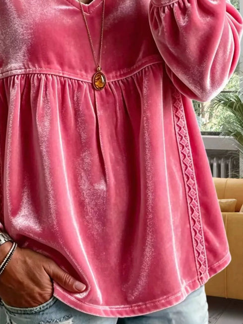 Plus Size Velvet Lace Detail V-Neck Blouse - product image 22