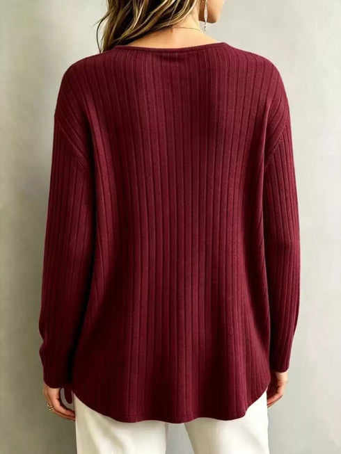 Ribbed V-Neck Long Sleeve Top - product image 3