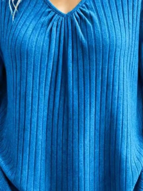 Ribbed V-Neck Long Sleeve Top - product image 5