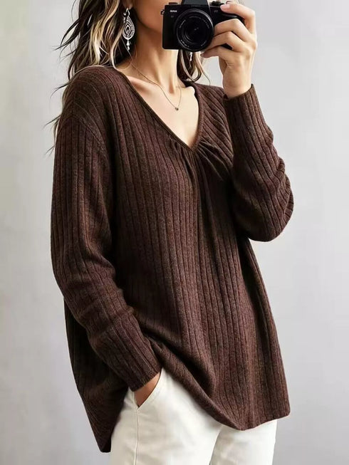 Ribbed V-Neck Long Sleeve Top - product image 6