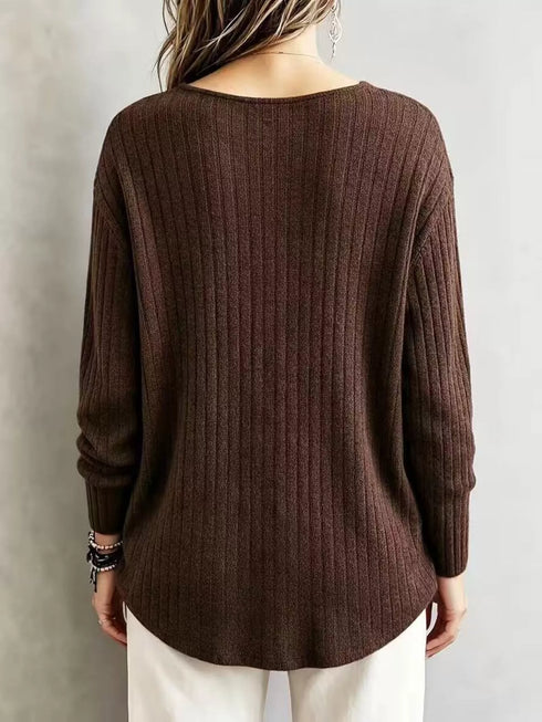 Ribbed V-Neck Long Sleeve Top - product image 8