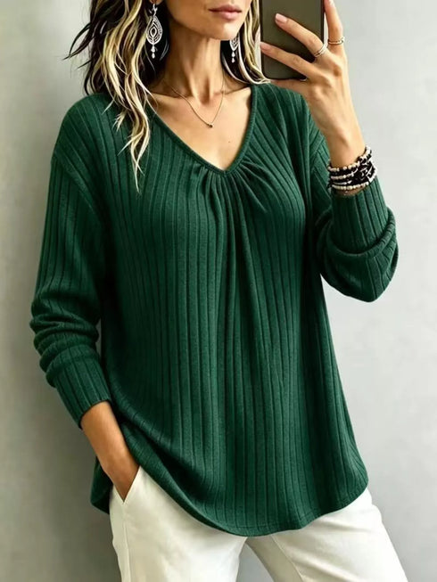 Ribbed V-Neck Long Sleeve Top - product image 9