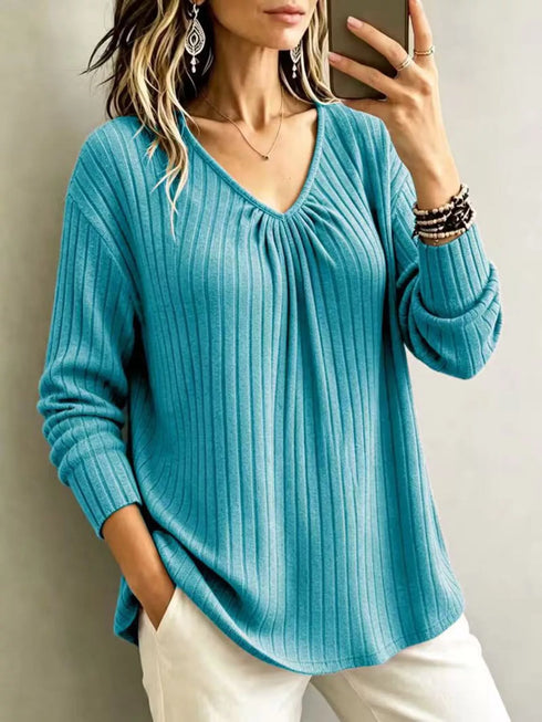 Ribbed V-Neck Long Sleeve Top - product image 11