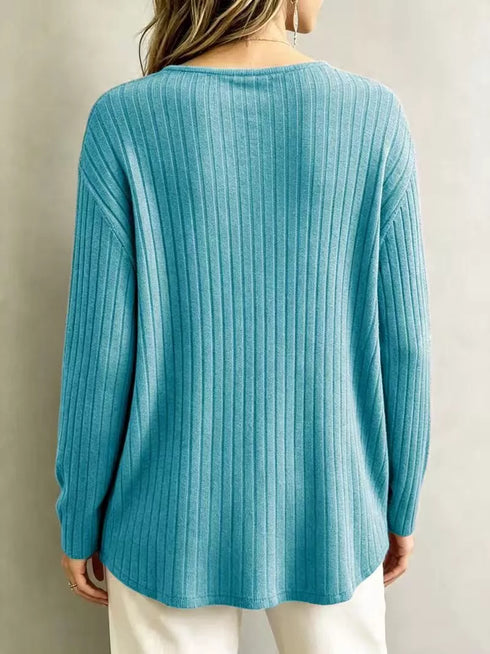 Ribbed V-Neck Long Sleeve Top - product image 12