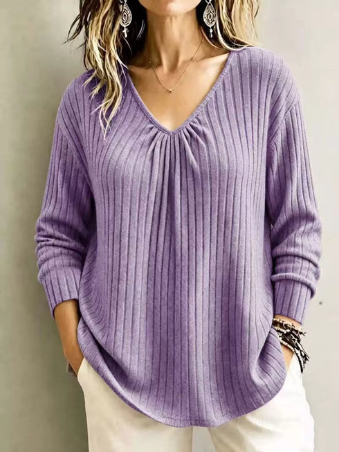 Ribbed V-Neck Long Sleeve Top - product image 13