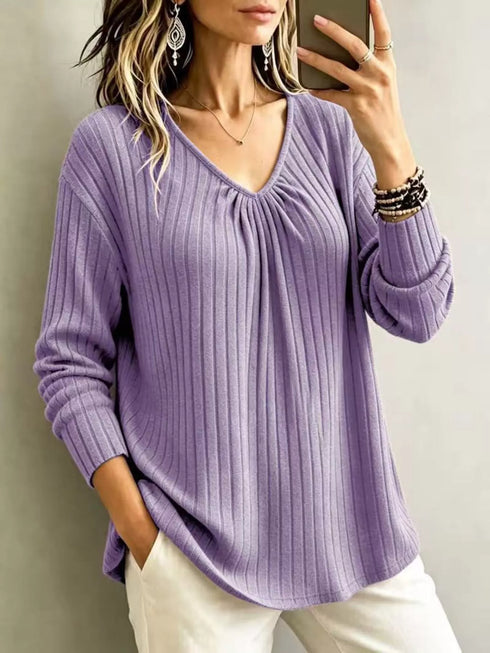 Ribbed V-Neck Long Sleeve Top - product image 14
