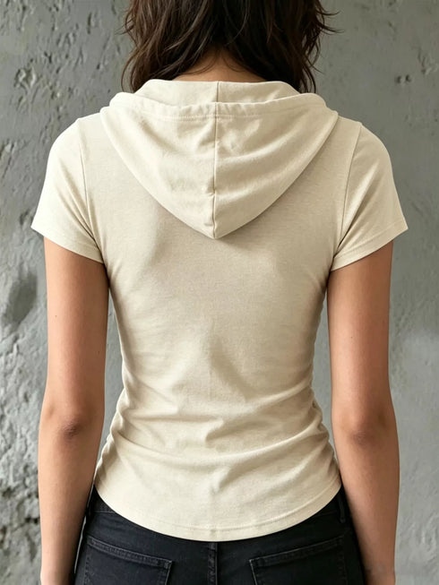 Ruched Drawstring Short Sleeve Hoodie Top - product image 2