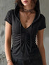 Ruched Drawstring Short Sleeve Hoodie Top - product image 3