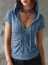 Ruched Drawstring Short Sleeve Hoodie Top - product image 5