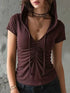 Ruched Drawstring Short Sleeve Hoodie Top - product image 7